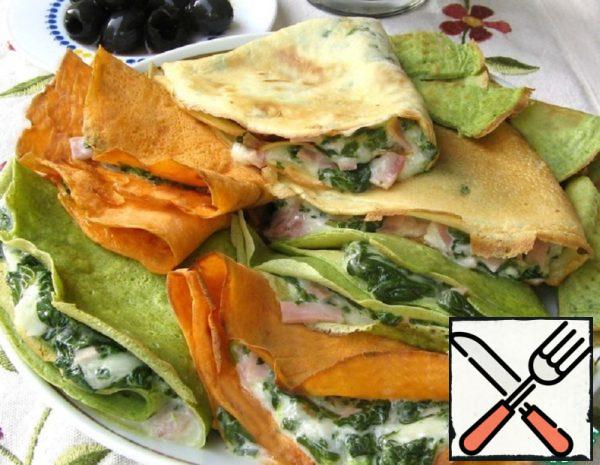 Pancakes with Spinach, Cheese and Ham Recipe