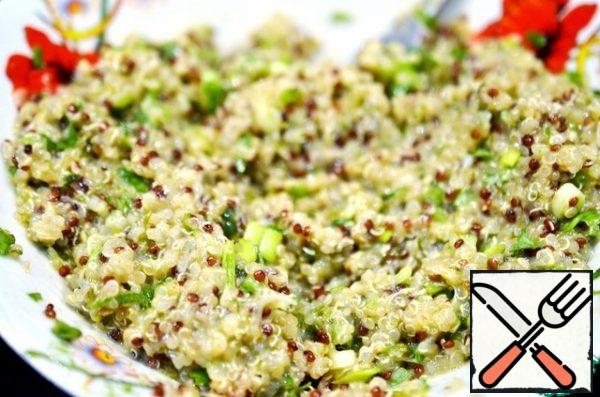 Egg mixture mix with cooked quinoa.