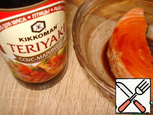Marinate the fish for 15-30 minutes in the Teriyaki marinade sauce.