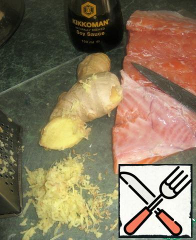 With salmon to remove skin, grate the ginger.