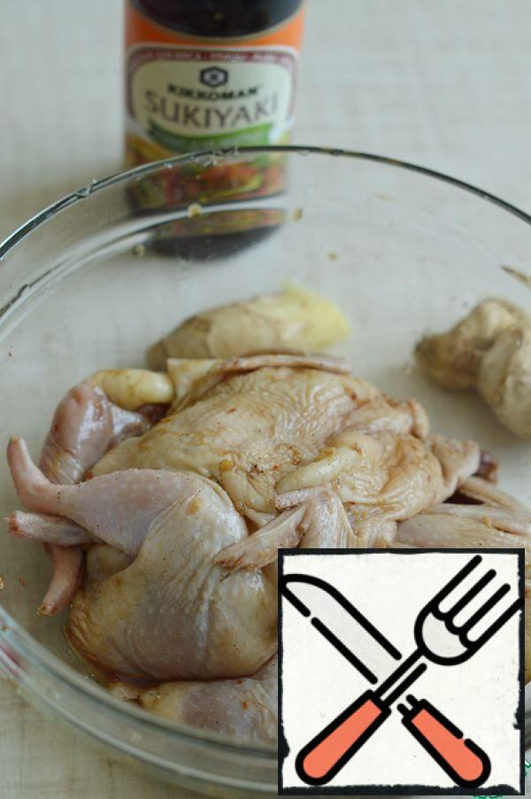 Put the quails in the marinade,
cover and refrigerate for at least an hour.
