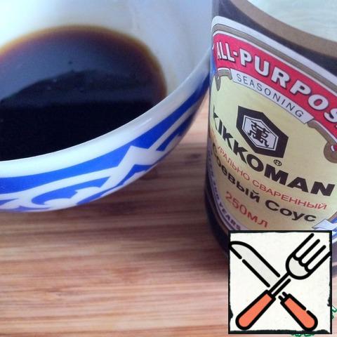 For coating, mix the soy sauce with liquid honey.