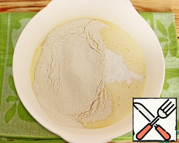 Add sour cream, salt, flour, baking powder.
Beat until smooth.