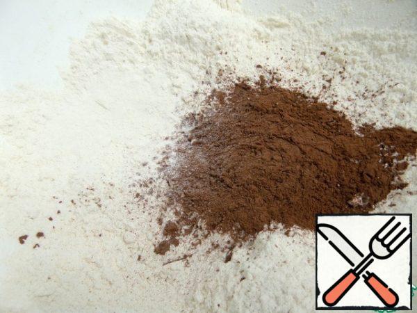 Add cocoa to the sifted flour.