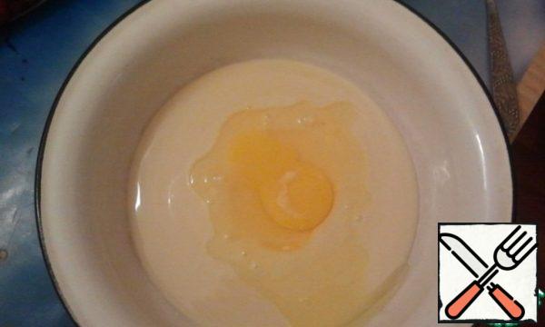 Add one egg to each. Mix well.
