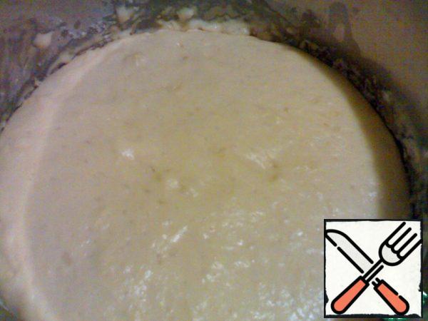 In warm milk add: yeast, salt-pinch, sugar, egg, vanilla, butter and mix well,
add 5 stack. flour, knead the dough.
Cover with towel and put in warm place for increasing in two-three times.