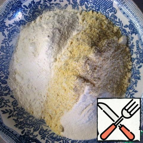 Mix flour, corn flour, baking powder and a pinch of salt.