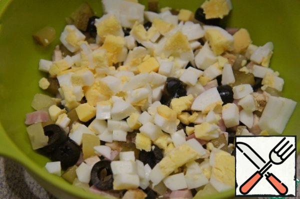 Then add the diced eggs.

