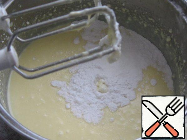 Add sour cream, baking powder, starch and beat.