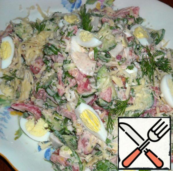 Fresh Spring Salad with boiled Pork and Quail Eggs Recipe