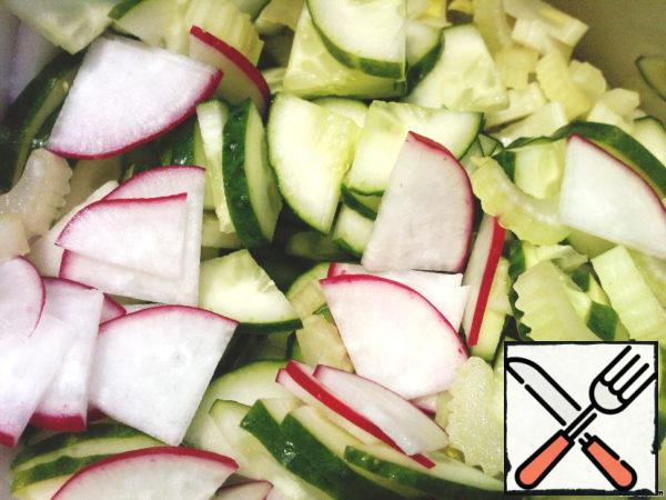 Cucumbers, radishes and celery cut as you like.