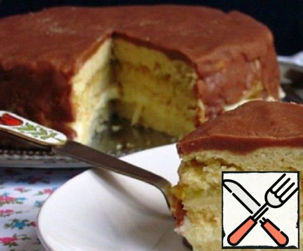 Sand Cake with Condensed Milk, Fruit and Chocolate Caramel Glaze Recipe