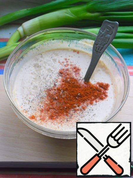 Add paprika and ground black pepper, salt to taste.