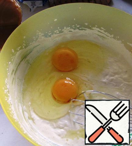 Add the eggs, vanilla, mix well.
