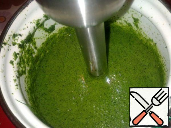 Wash and dry thoroughly on a paper towel greens. Pre-grind all the greens and put in a blender - green onions, Basil, cilantro, parsley, dill, garlic. All grind. Add 5 tablespoons of soy sauce and sunflower oil, salt to taste. Mix well until smooth.