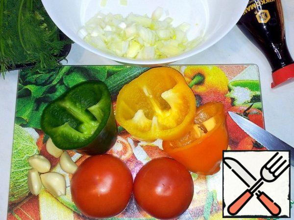 Cut all the vegetables into cubes.
