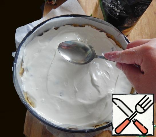 Spread the sour cream on top. (warn with sour product which is composed of gelatin and vegetable oil, the dish will not work it will flow) Bake at 200*  40-45 minutes.