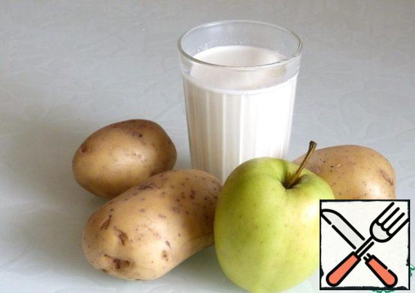 Here's everything you need + spices.
Peel the potatoes and put them to cook. As soon as it boils, add salt.