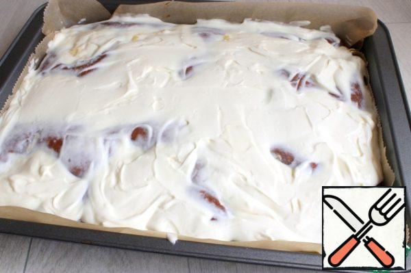 After 40 mins take out the cake and pour on top of another fill. Put back in the oven to bake for another 10 minutes.