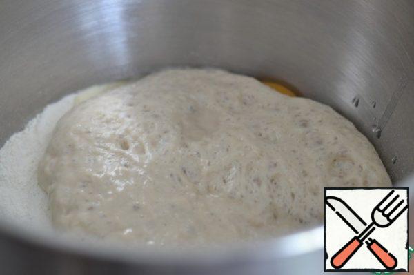 Mix all ingredients for the dough, add the brew mixture.