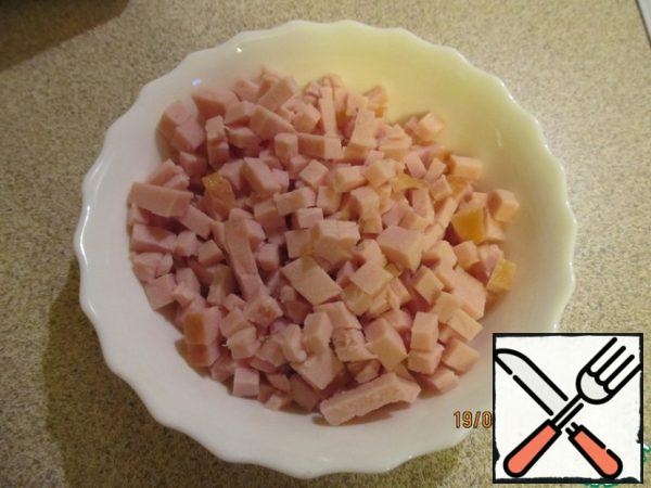 Pork chops cut into cubes.