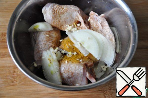 Also put finely chopped garlic, chopped onion.