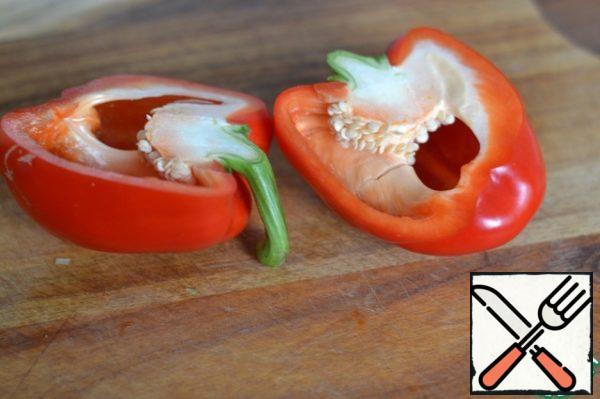 Bulgarian sweet pepper cut in half.

