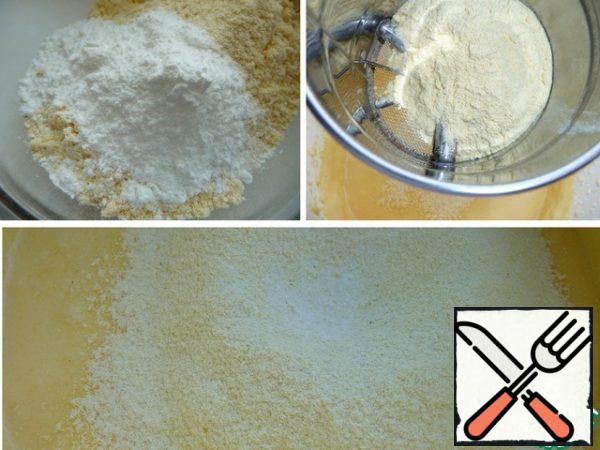 Corn flour mix with salt, dough baking powder, sift into a bowl to the resulting mass.