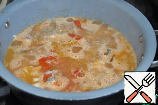 Serve the soup immediately hot.