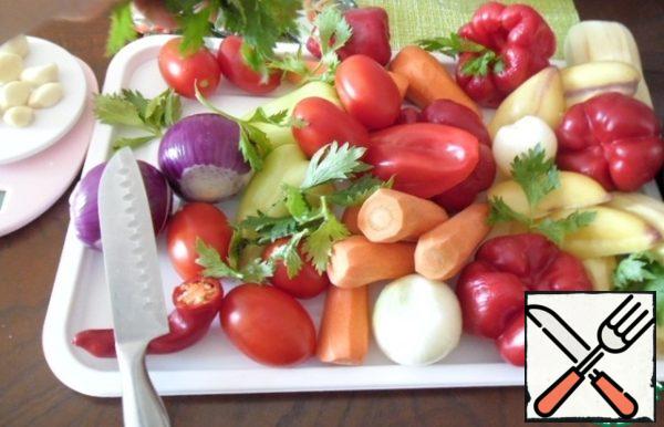 Prepare vegetables: wavash, clean, dry.