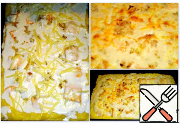 Take out the mold, sprinkle cheese on top and put it back in the oven higher to a ruddy color. All the preparations took me about an hour. I think you can cook a lot faster.
