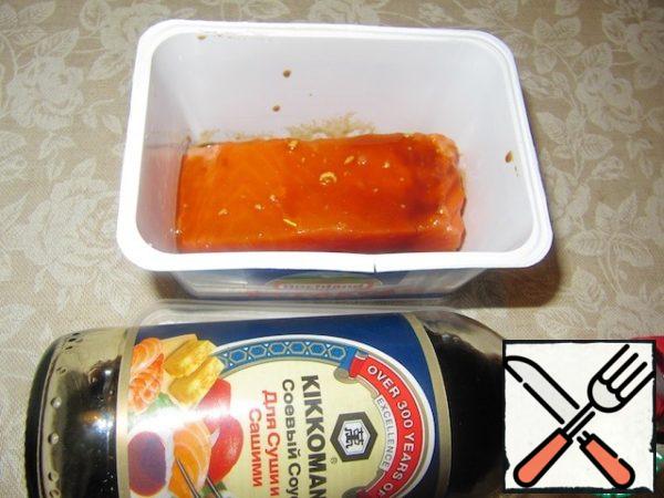 Marinate the fillets in half of this mixture for at least an hour.
