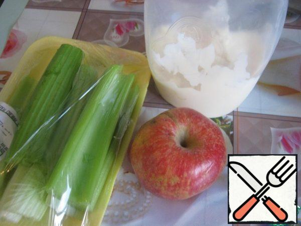 For salad need only three products-Apple, celery, mayonnaise.