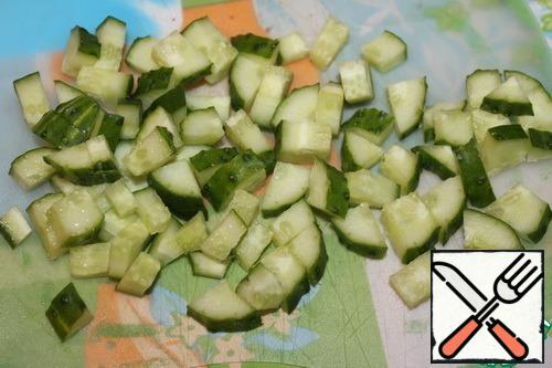 Cucumber, Apple and cheese take in equal proportion
(and then adjust to your taste).All cut into cubes.
Cucumber.