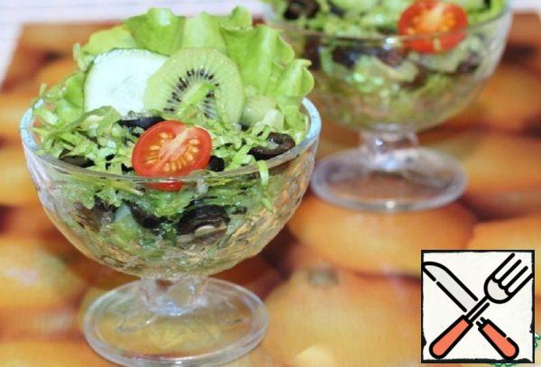Salad with Cucumbers, Olives and Kiwi Recipe