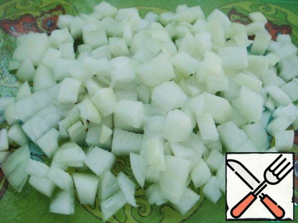 Onions cut into cubes.