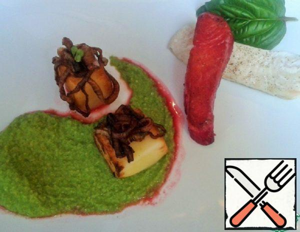 Beet Fish with Pea Puree Recipe