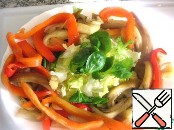 Then put the eggplant and pepper around.
