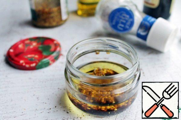 For dressing, mix olive oil, vinegar and mustard, a little salt and ground pepper to taste.
