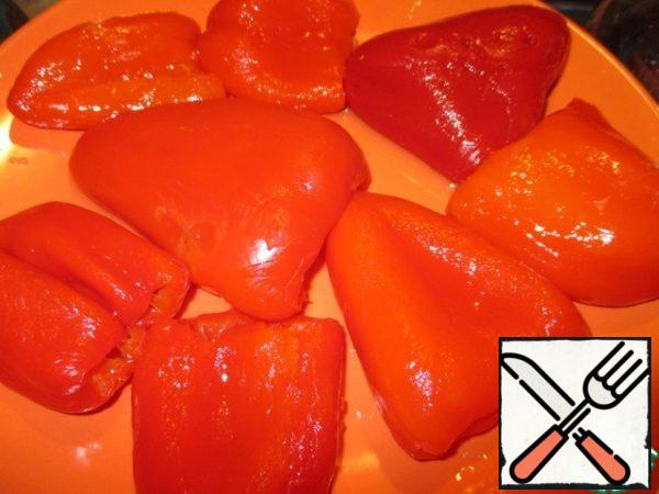 Wash the bell pepper. I always take it off. Do whatever you want.
Peel off the stalks and seeds.
