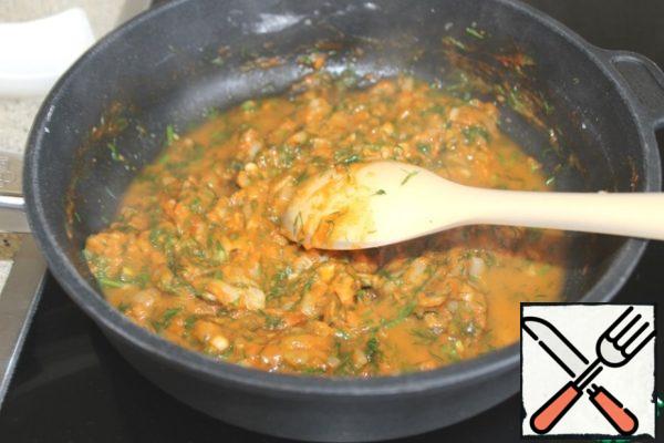 Then add the herbs, paprika and mix well.
