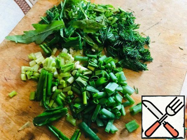 Then it's easier: chop the greens coarsely.
