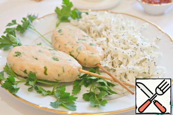 I cooked them in the oven.
Served with a salad of fresh cabbage.