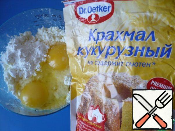 Beat the cottage cheese with a blender. Add corn starch and eggs to the cottage cheese.
