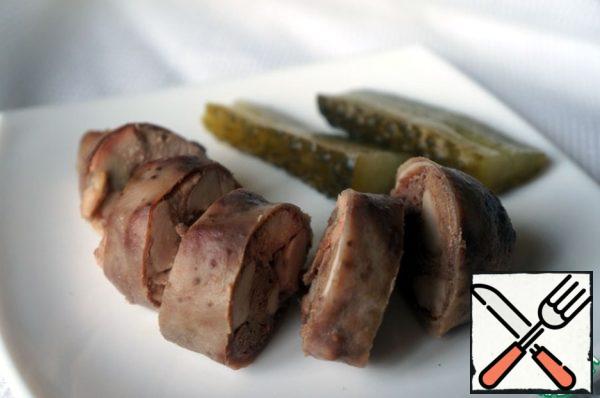 Take it out, cool it (although you can eat it hot if you can't wait).
Slice it like a sausage and enjoy your meal!