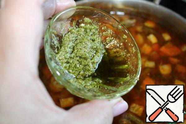 A couple of minutes before cooking, I added pesto, stirred and removed from the heat.
