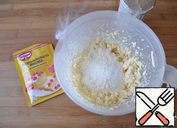Add flour and baking powder, I have vanilla flavor.
