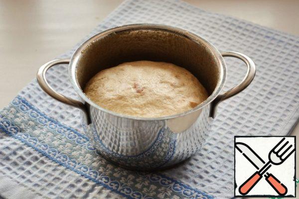 Knead the dough again, spread it out on the cake molds, greased with oil, filling the molds in half.
From this amount , two small cakes with a diameter of 15 cm turned out .