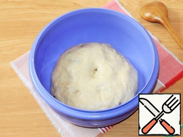 Lubricate the bowl and dough with vegetable oil (0.5 tbsp. l.). Cover the bowl with a film or close the lid tightly and put it in a warm place so that the dough rises 2.5-3 times.
