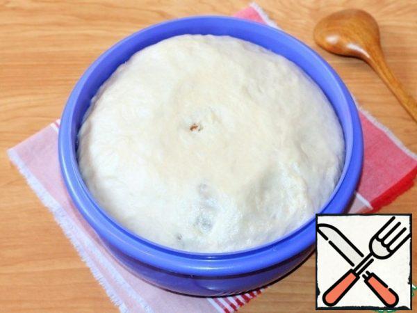 Knead the dough that has come up.
